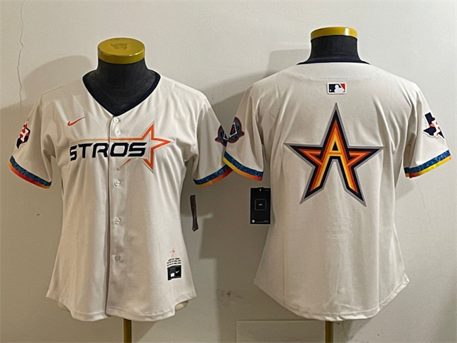 Youth Houston Astros Team Big Logo Cream 2025 City Connect With Texas Patch Limited Stitched Baseball Jersey 001